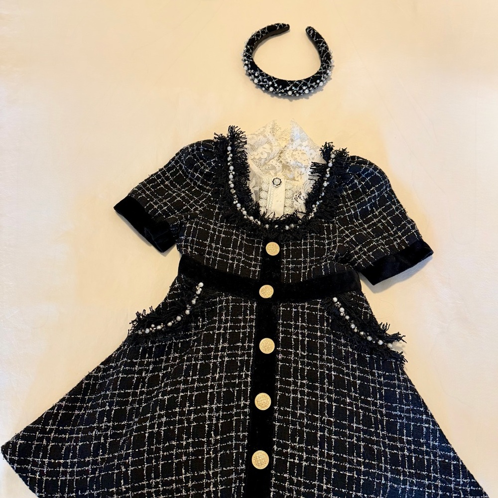 Elegant Kids Black and White Dress with Headband